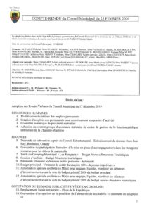 Compte-rendu Conseil Municipal du 25-02-2020