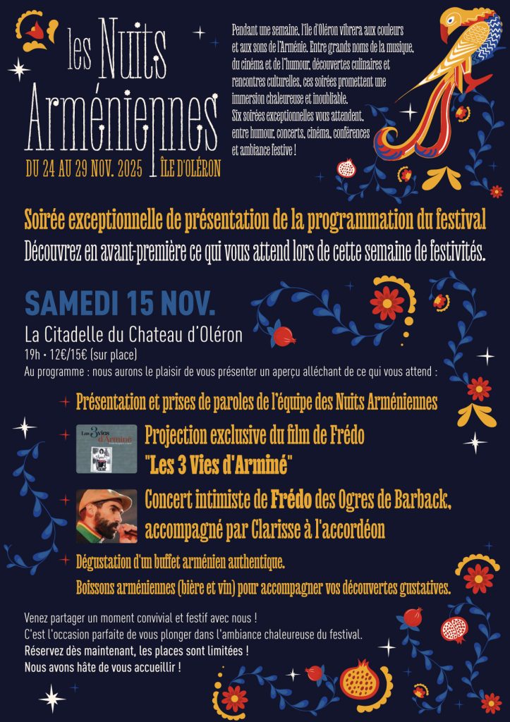 Samedi 15 novembre à 19h - Soirée de présentation du Festival Les Nuits Arméniennes